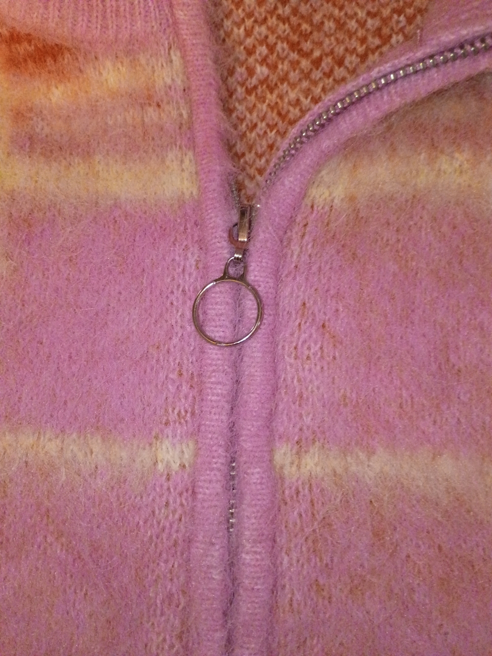 Wild Fable fuzzy knit pink orange plaid mock neck full-zip sweater Size XS NWOT - Picture 5 of 8